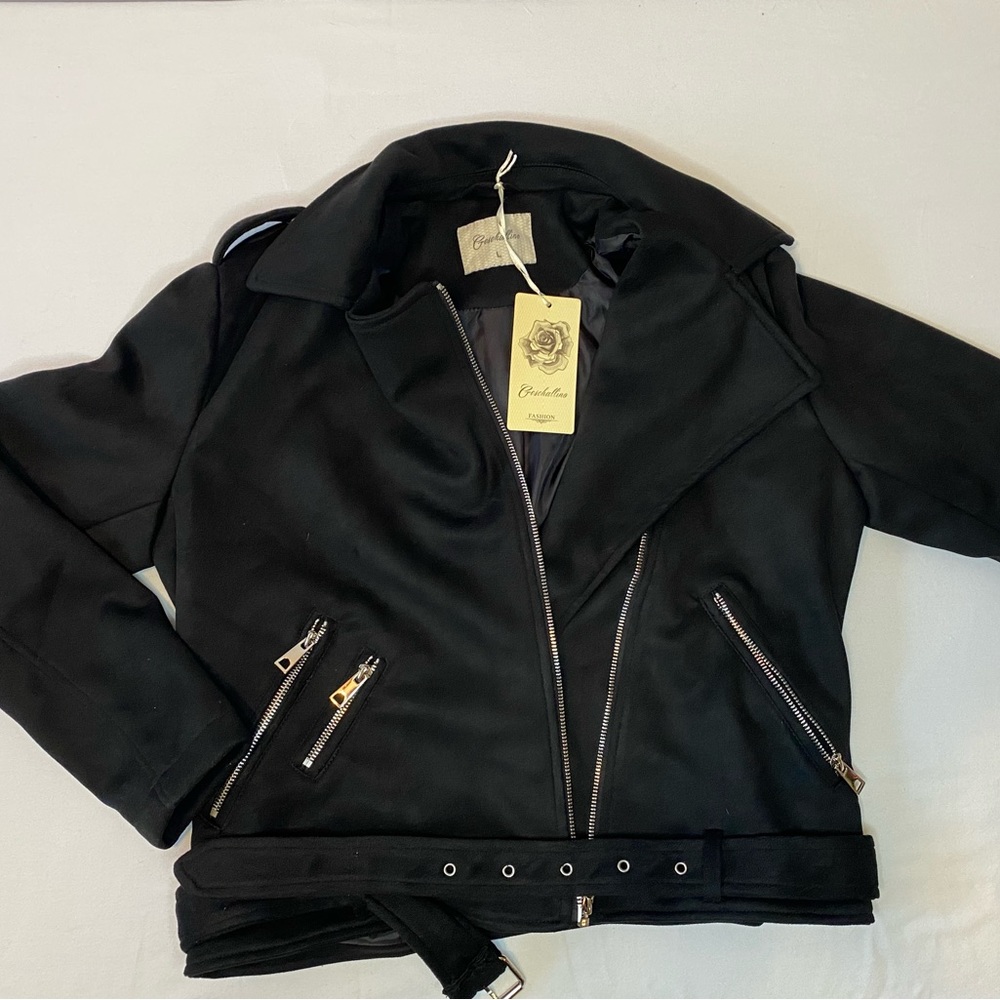 Black suede moto jacket